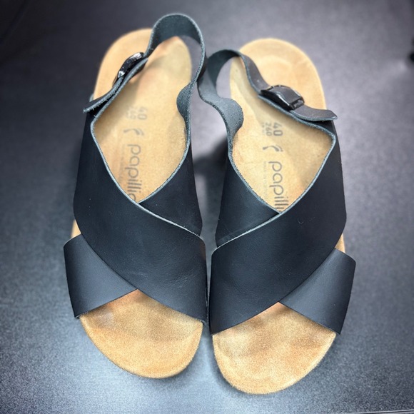 Papillio Birkenstock Samira sandal black natural leather sling back heel size 9 - Picture 3 of 8
